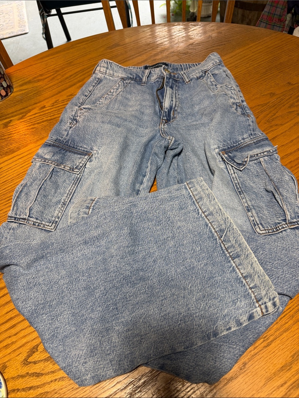 Aeropostale Light Blue High-Rise, Wide-leg Cargo Denim Jeans